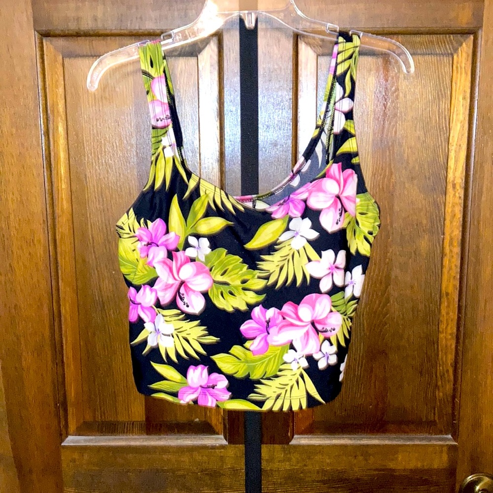 🔥Deal / Cute Tropical Cropped Tankini Swim Top Size 1X / 16W but fits like L/XL